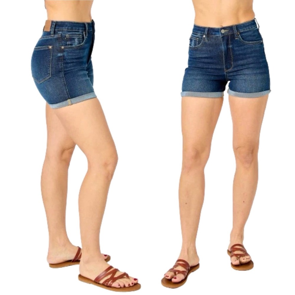 Judy Blue High Waisted Dark Wash Denim Shorts JB150286 DK-CO‎ Size Large